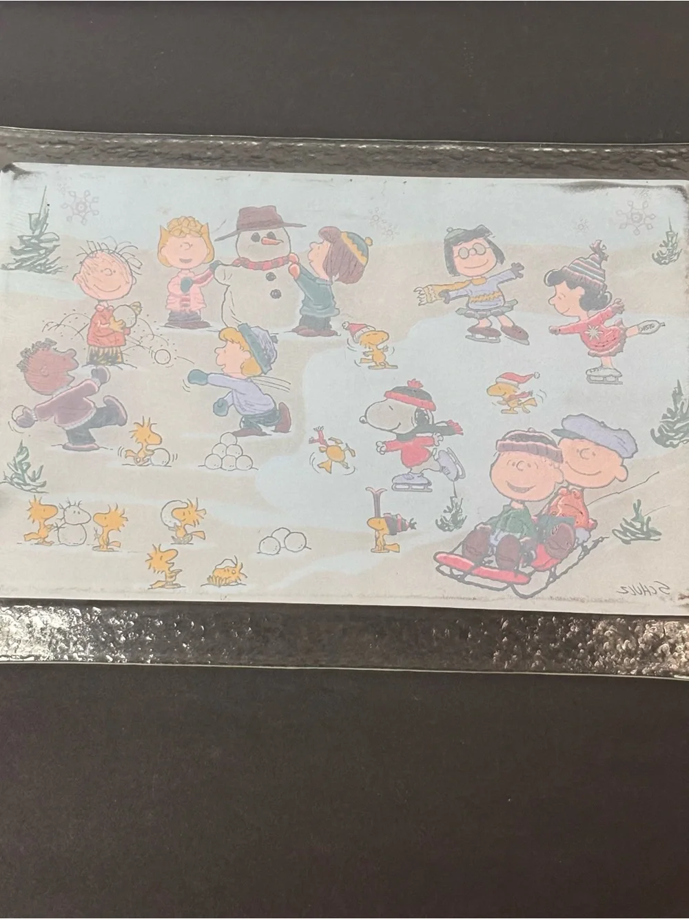 Vtg Charlie Brown Peanuts Christmas Winter Serving Platter Tray - Hallmark